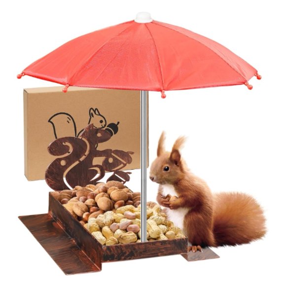 Squirrel & Chipmunk Miniature Metal Picnic Table w/Corn Cob Holder & Umbrella - Picture 1 of 11